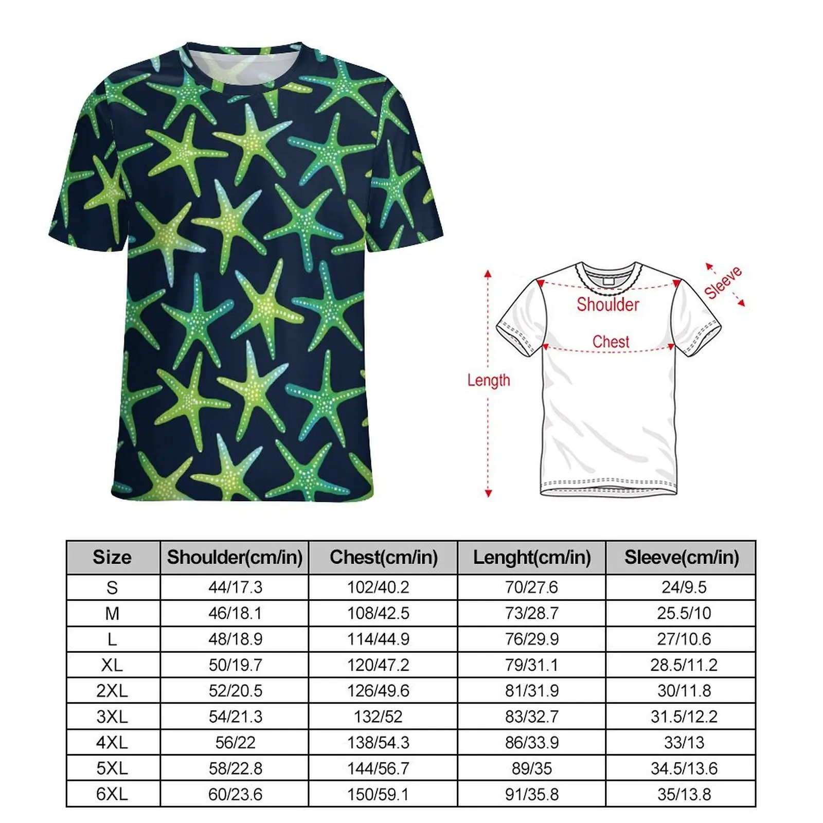 Man Green Starfish T-Shirt Sea Creature Fashion T-Shirts Short Sleeve Custom Tshirt Dropshipping Summer Funny Plus Size Tees