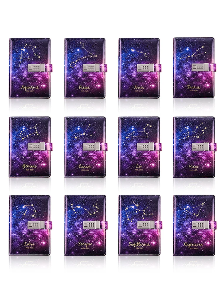 Diary B6 Notebook with Lock Buckle Notepad and Journal Constellation Note Book Stationery Organizer Starry Agenda Planner Retro