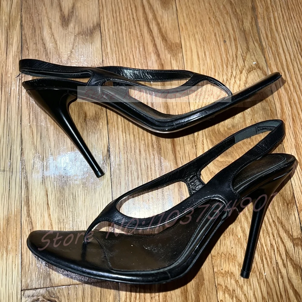 Black Snakeskin Pattern Thong Heels Sandals Women Sexy Slingback Flip-Flops Shoes Outside Street Stiletto Sandals