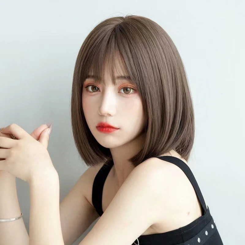 

New bob , short , fashionable inward curls, Korean style girl's wig, straight hair