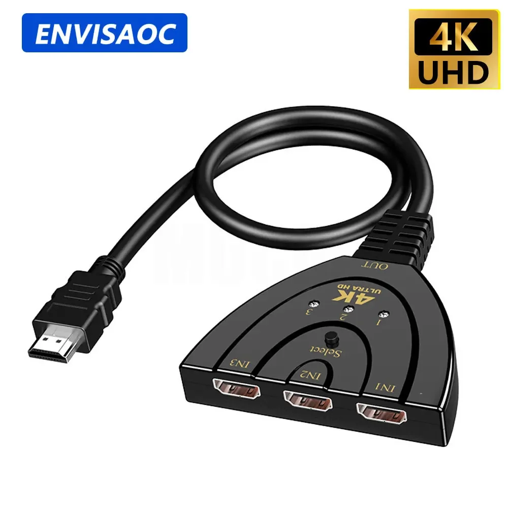 Commutateur compatible HDMI, répartiteur KVM, 4K, 2K, 3D, 3 entrées, 1 sortie, mini 3 ports, hub de commutation VIdeo, 1080P pour DVD, HDTV, Xbox, PS3, PS4