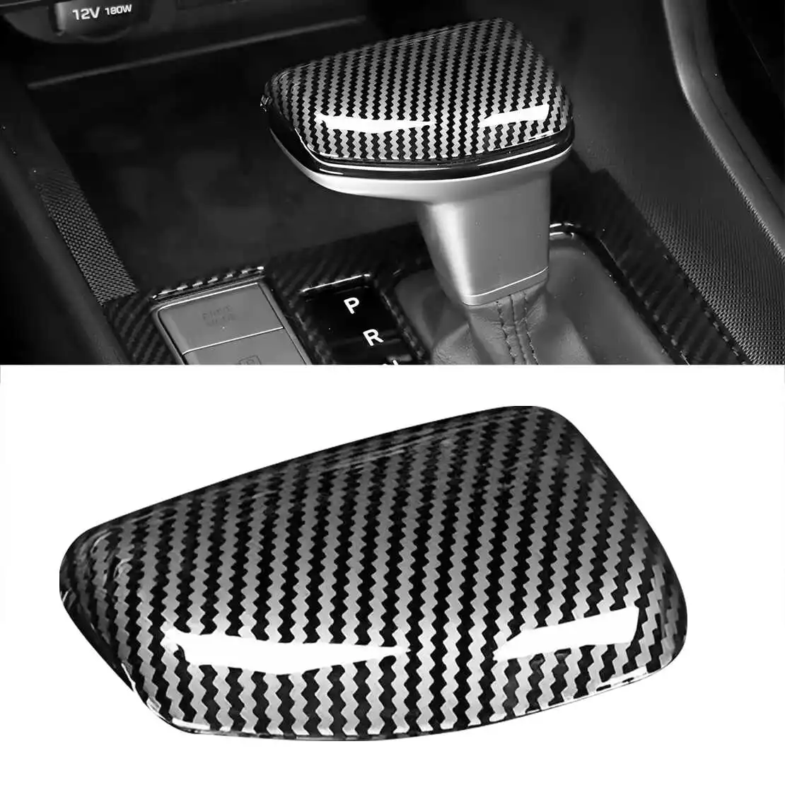 Gear Shift Knob Cover Trim Fit For Hyundai Elantra CN7 Tucson Santa Cruz 2022 2023 2024 Black Carbon Fiber Style ABS