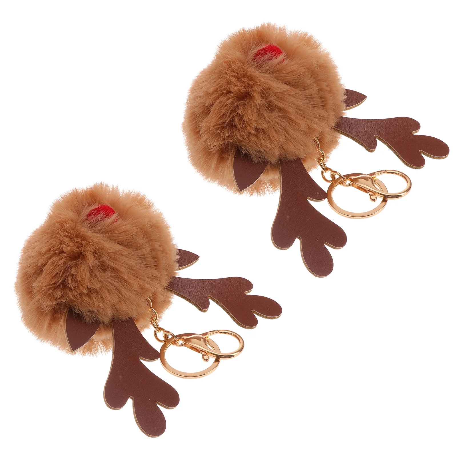 

2Pcs Christmas Elk Key Ring Soft Ball Key Holder for Car Keys Purse Backpack Decoration Holiday Party Favors Fur Keyring
