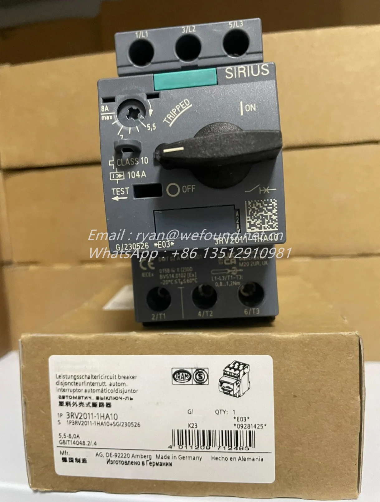 

3RV2011-1HA10 for SIEMENS Circuit breaker size S00 for motor protection