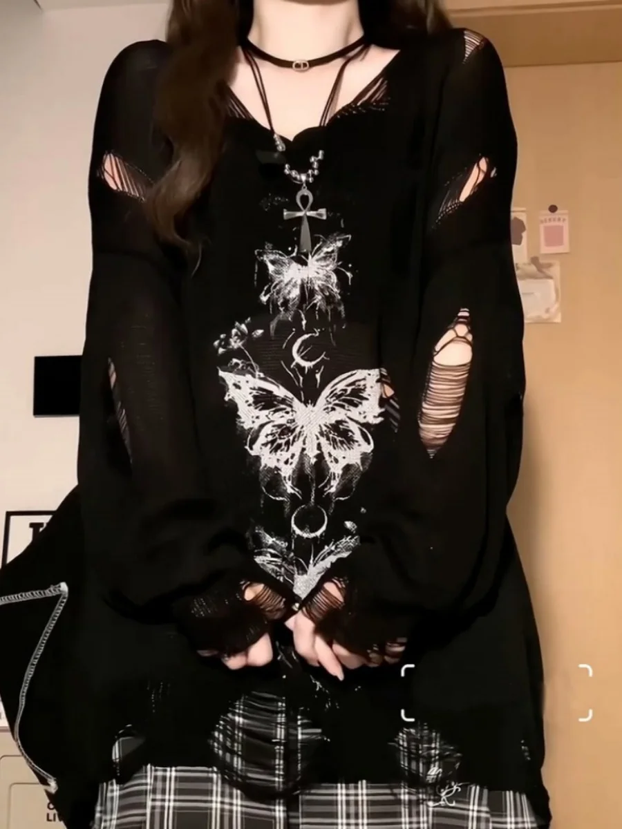 

plus Size American Print Knitted Sun Protection Cover up Women's Summer Loose Design Hole Long Sleeve Top