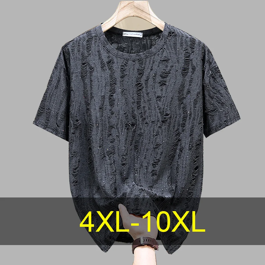 

Plus Size 11XL T-shirt Men Summer Short Sleeve Hole Tshirts Fashion Casual Tops Tees Shirt Male Big Size 10XL 11XL