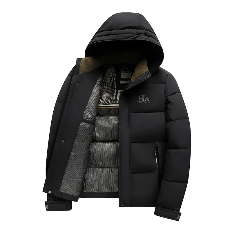 2025 Chaqueta de algodón con capucha y cremallera informal de moda cálida y gruesa de grafeno para hombre nueva de invierno