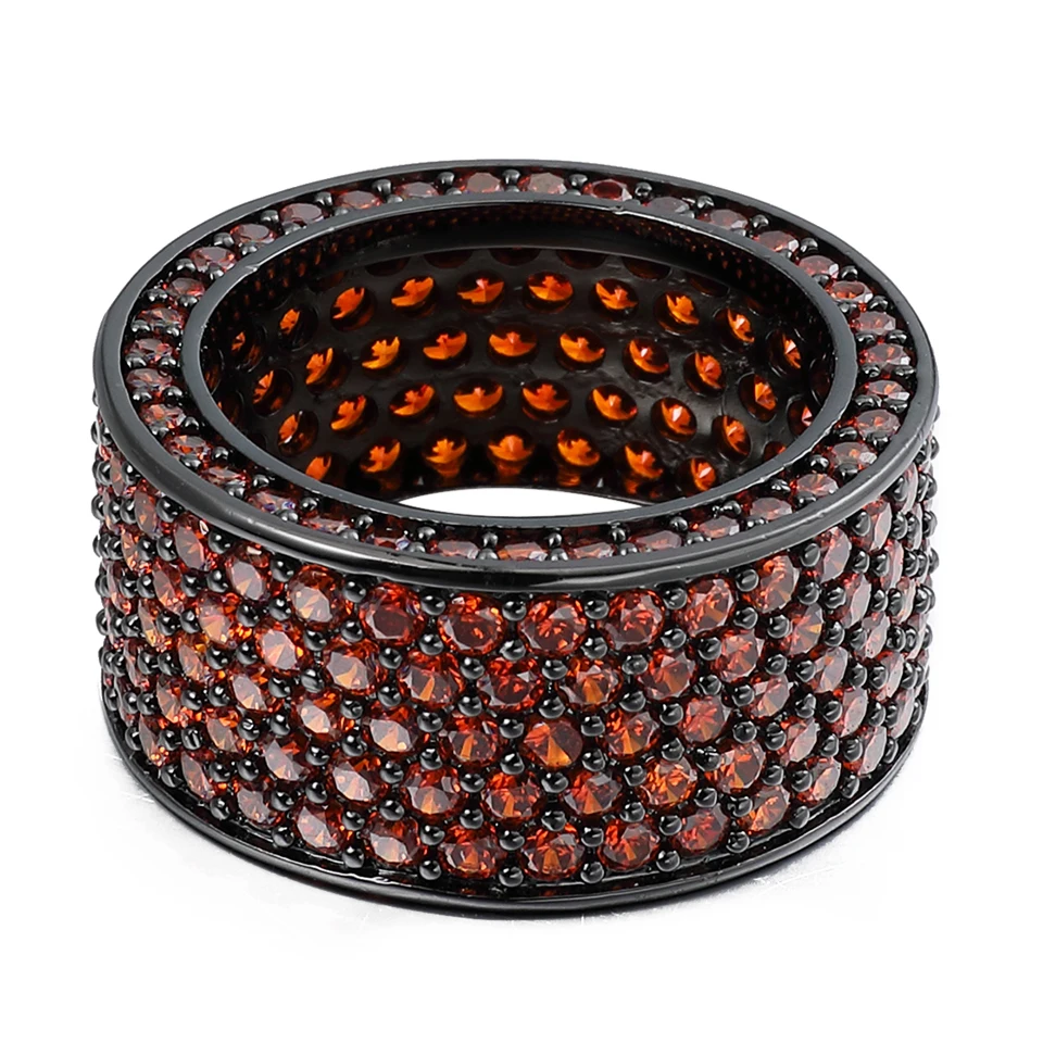 

VANAXIN Black Zircon Round Rings for Men Brass Iced Out Cool Stuff Hip Hop Red Cubic Zircon Charm Jewelry Gift