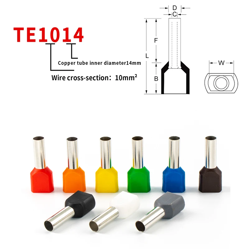 Wire connecting Double tube type crimp terminal blocks TE10-14 Pre-Insulated parallel wiring cold pressed Quick connects 200pcs