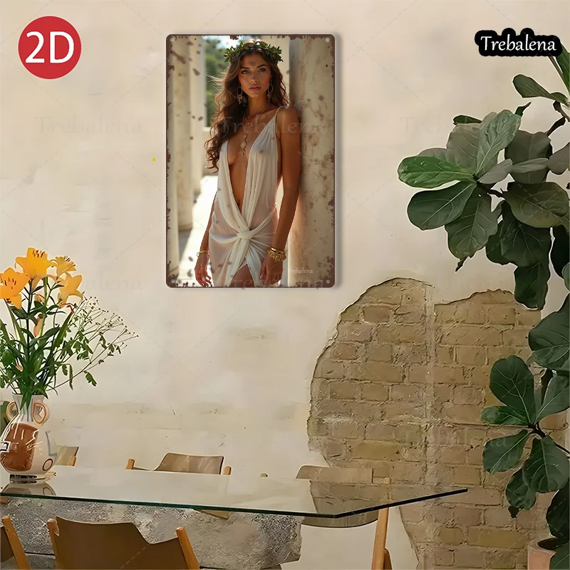 1PC 2D Flat 8*12inch Metal Sign Boho Chic Woman in White Dress Garden Scene