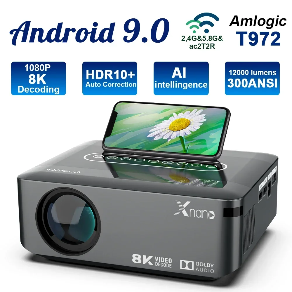 Trans Peed Projektor 4k 1080p Video 300ansi Führte Android Projektor 12000Lumen BT 5,0 Dual Wifi Full HD HDR10 Voor Heimkino