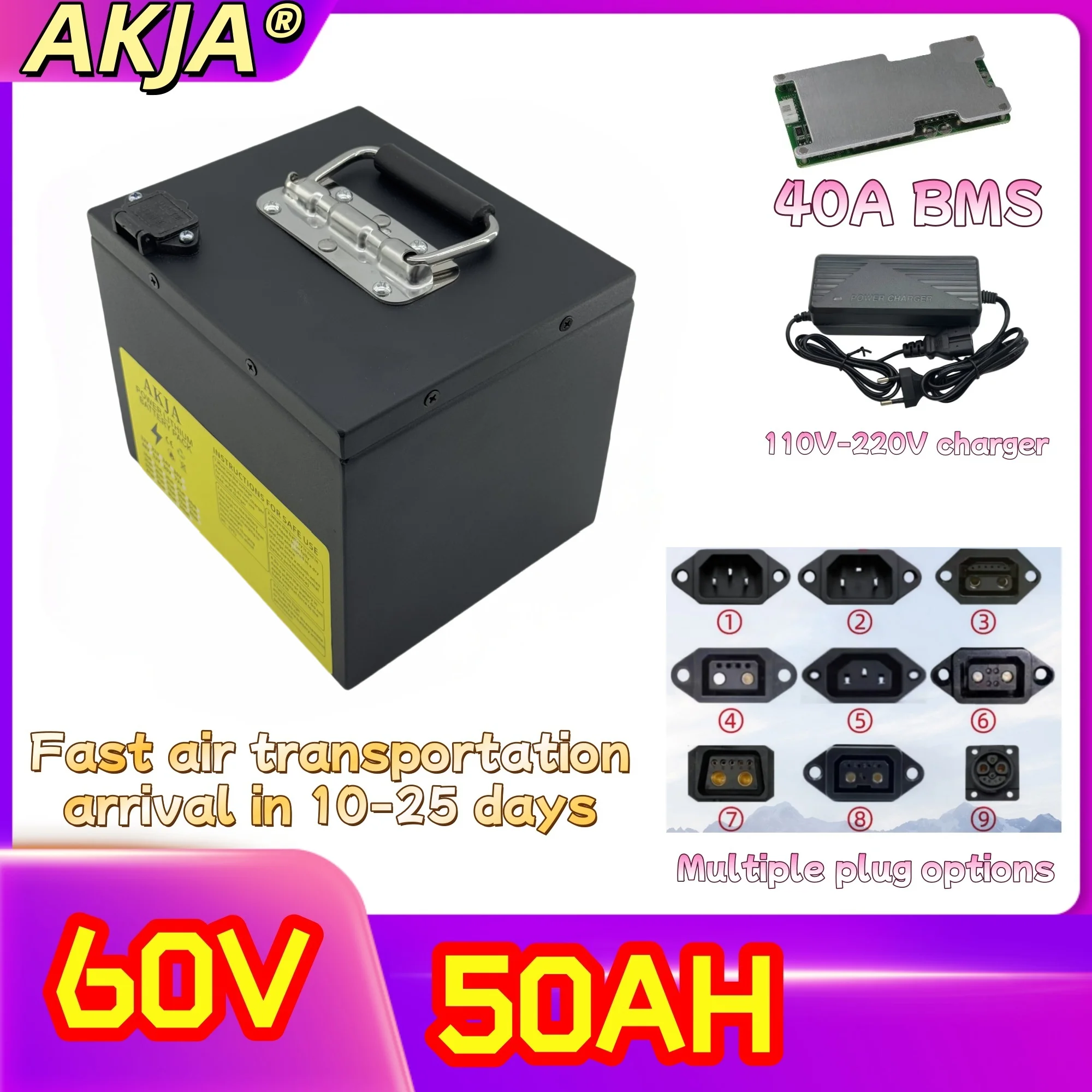 

Air fast transportation 60V50AH Full capacity New 18650 lithium battery Suitable for motors under 250-3000W
