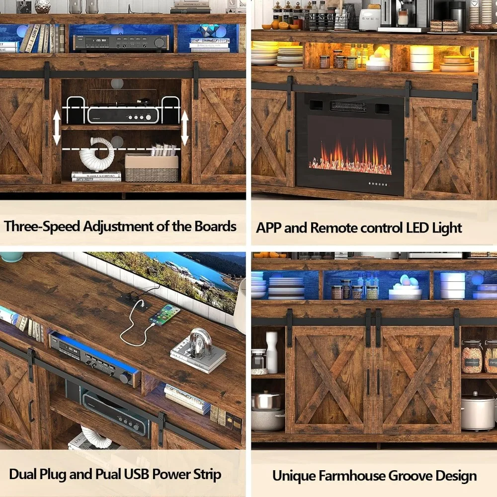 حامل تلفزيون مزرعة خشبي مقاس 57 بوصة من Vinctik لأجهزة تلفزيون مقاس 60/65 بوصة - طاولة وحدة تحكم مركزية للتخزين بطبقة مزدوجة
