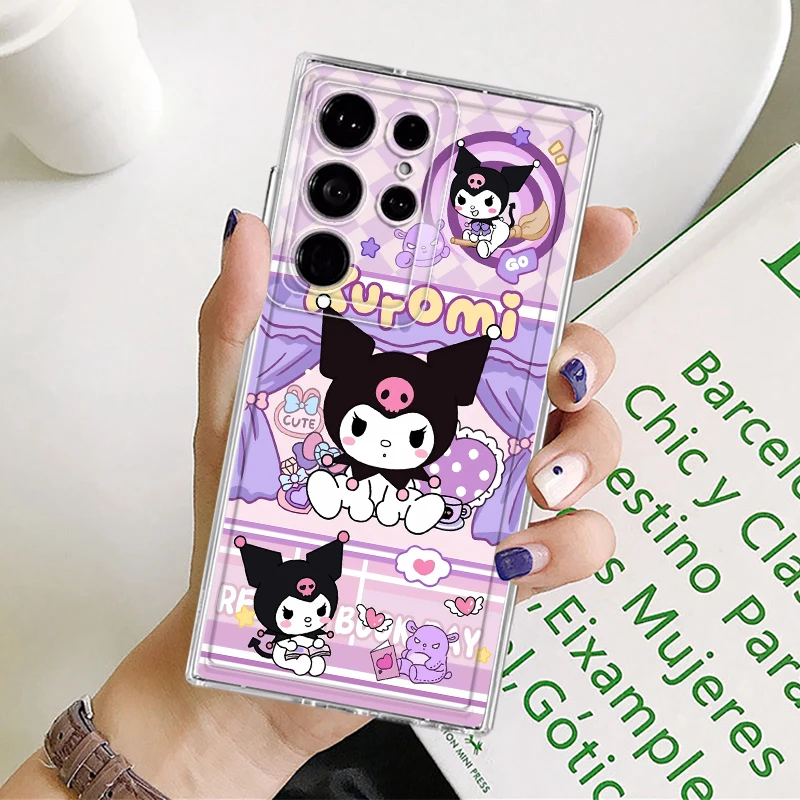 

Чехол Kuromi Sanrios для Samsung Galaxy S23 Ultra Note 20 Ultra 10 S20 Plus S25 Edge S21 S22 FE S24, прозрачный чехол