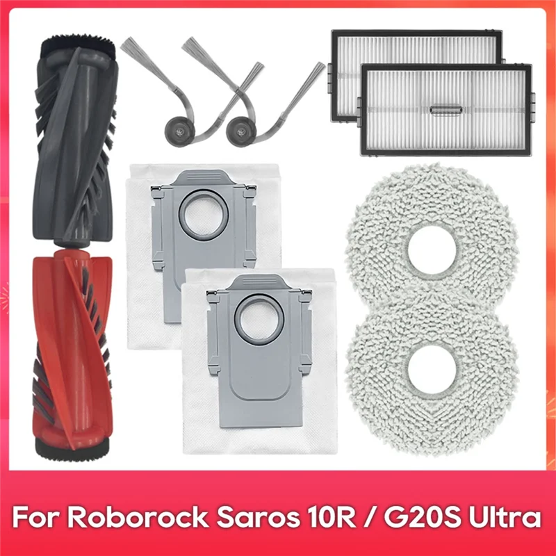 X10A ل Roborock Saros 10R / G20S الترا اكسسوارات جزء فرشاة جانبية رئيسية فلتر Hepa ممسحة القماش كيس لجميع الغبار روبوت المكانس عدة