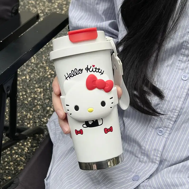 Sanrio hello kitty copo de água 18oz copo de aço inoxidável isolado a vácuo caneca de viagem de café com tampa copo térmico para exterior