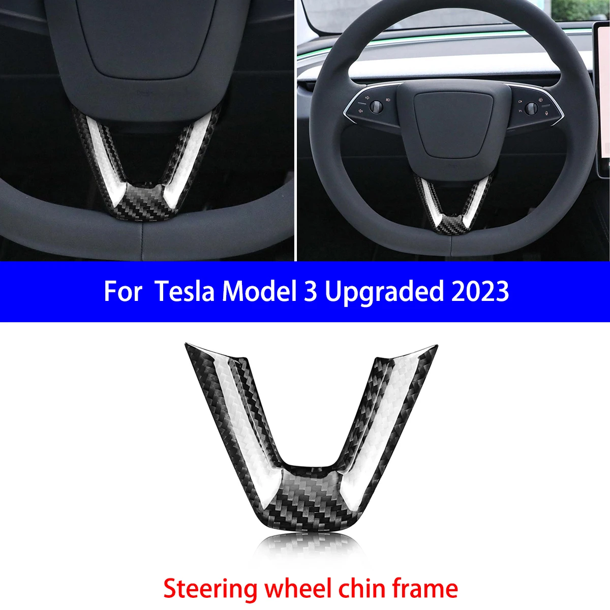 For Tesla Model 3 Refreshed Dry Carbon Fiber Steering Wheel Chin Frame/airbag Cover/wireless Charging Frame Interior Parts