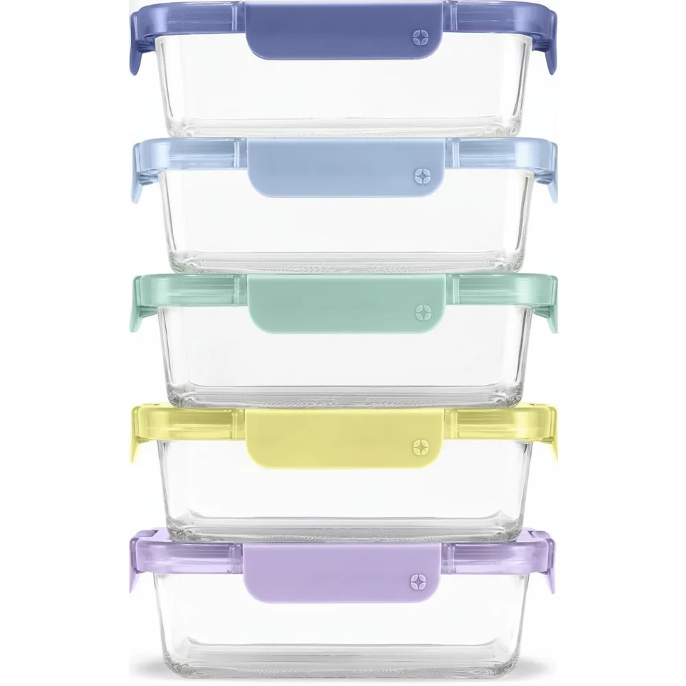 

Leak-Proof Glass Meal Prep Containers, 5-Pack with Airtight Lids, Microwave & Dishwasher Safe for Healthy Food Storage