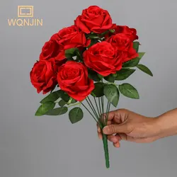 Ramo grande de rosas de 9 cabezas, flores artificiales de seda, bricolaje, ramo Floral para fiesta de boda, hogar, sala de estar, decoración de mesa, flores falsas