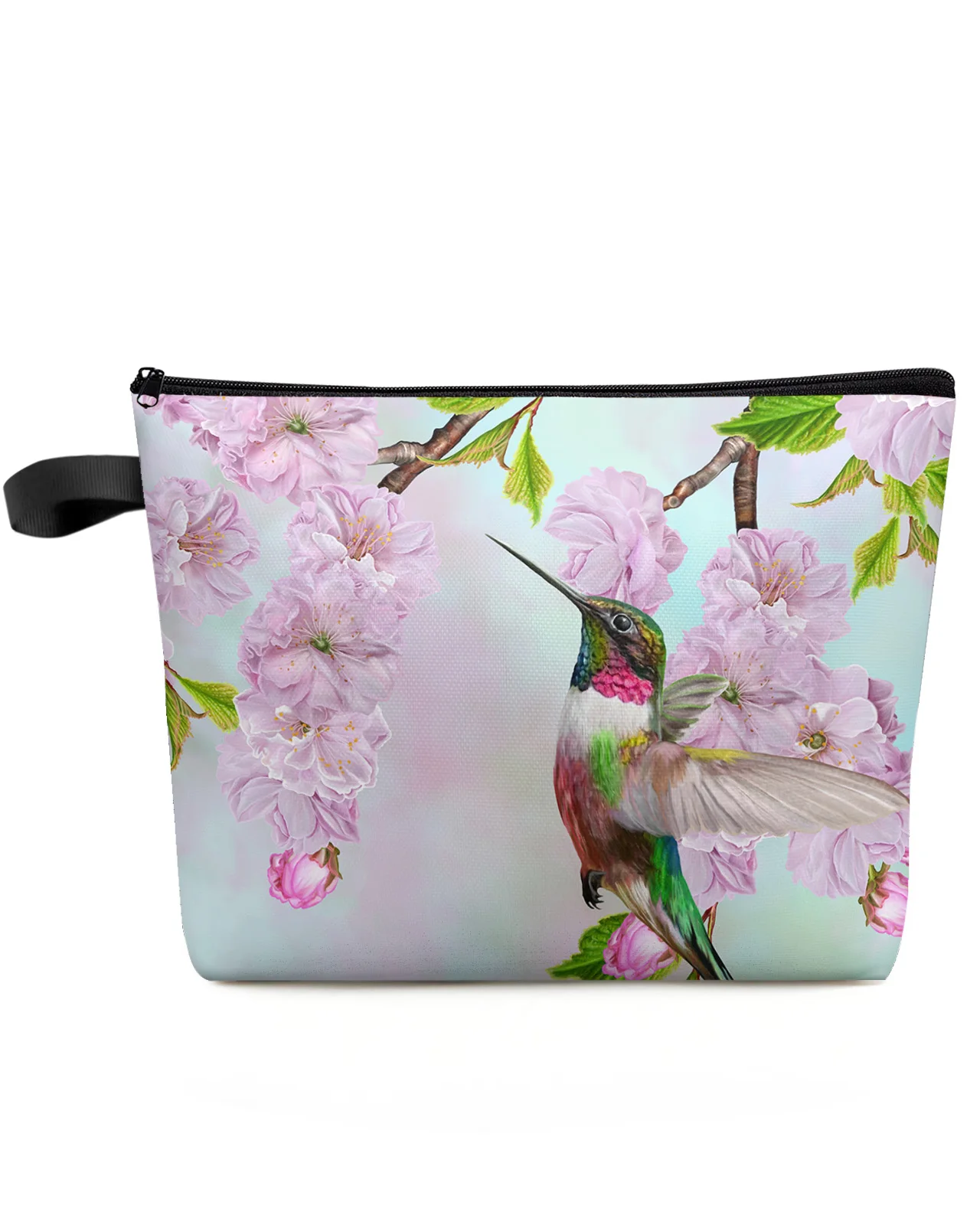 

Flower Cherry Blossom Hummingbird Makeup Bag Pouch Travel Essentials Women Cosmetic Bags Toilet Organizer Storage Pencil Case