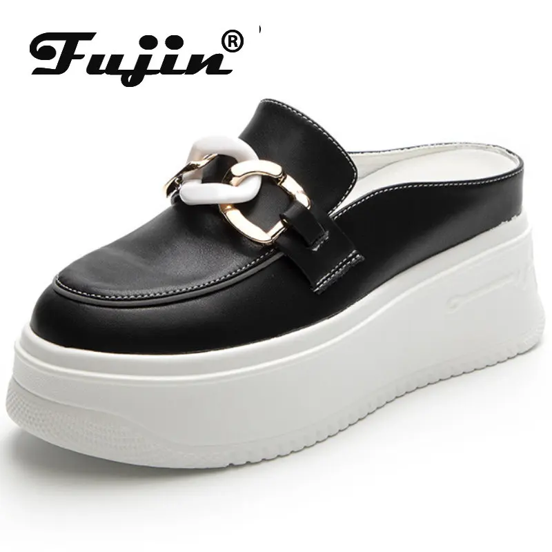 Fujin 7.5cm New Microfiber Leather Platform Wedge Slippers Sandle Sneaker Women Shoes Heels Summer Designer Female Fashion Boots