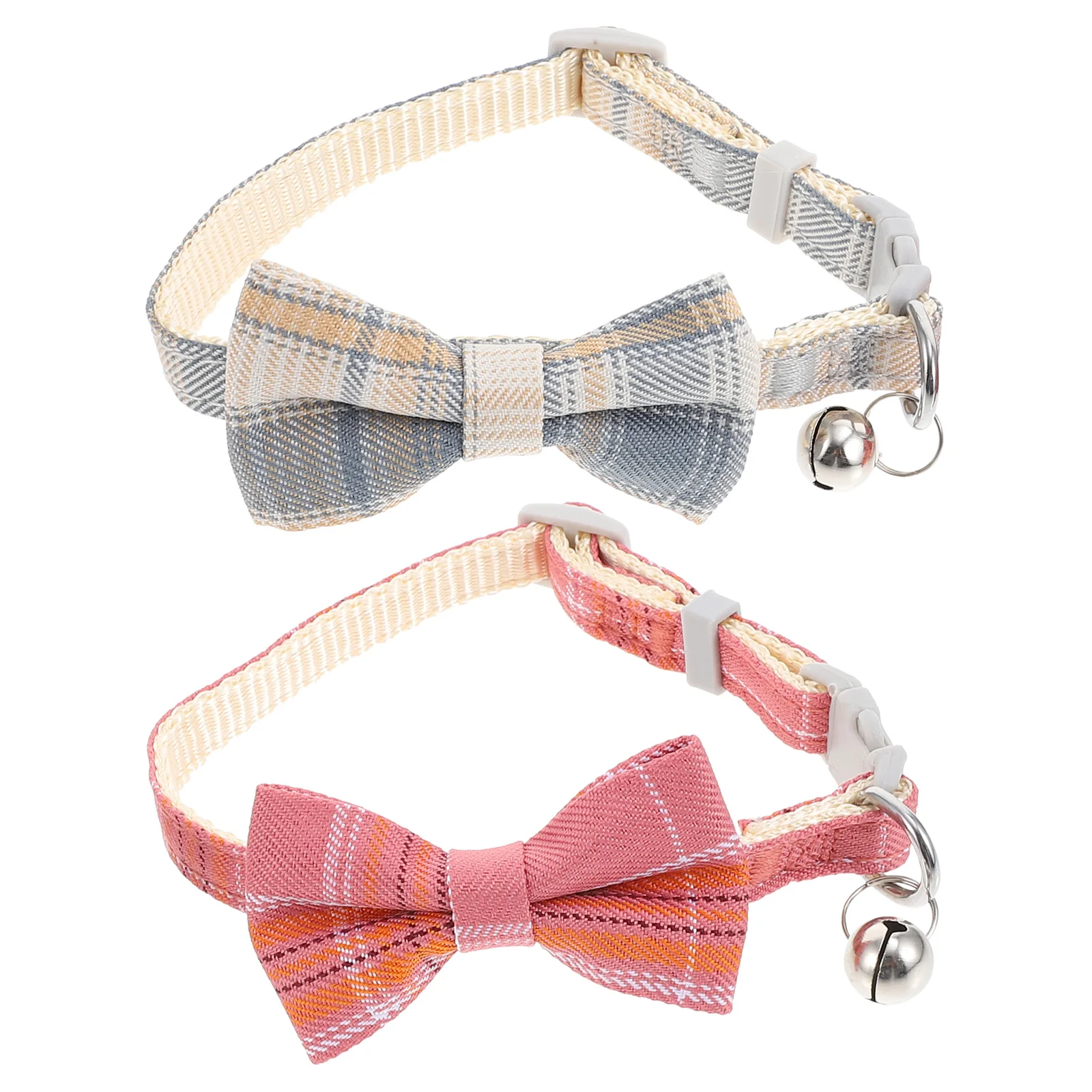 

2pcs Cat Collar Small Kitten Bow Tie Reflective Adjustable Dog Neck Belt Grid Patterns Holiday Safe Comfortable Pet Decor
