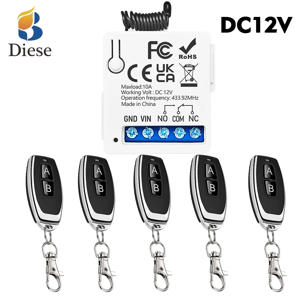 RF433Mhz Remote Control Wireless Switch DC12V 1CH 10A New Relay Receiver and AB Transmitter For Garage Door Electromagnetic Lock