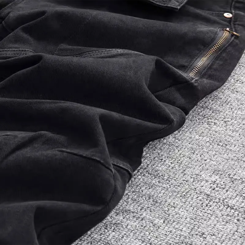 Street Fashion Men Jeans Black Stretch Slim Fit Zipper Pocket Designer Hip Hop Jeans Men Vintage Casual Denim Pencil Pants Homme