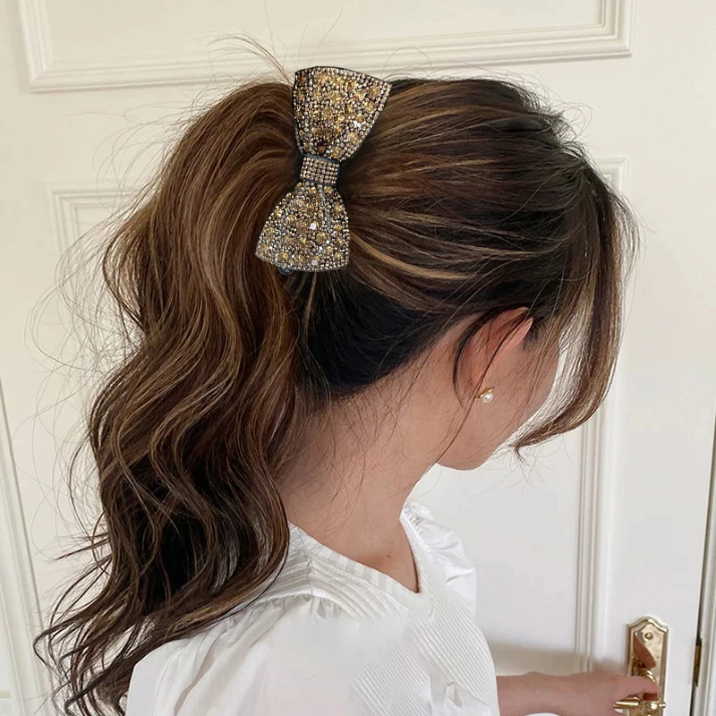 AWAYTR طويل القوس عقدة الموز كليب باريت موضة جديدة مقاطع الشعر للنساء حجر الراين المهر إكسسوارات الشعر القيثارة نانا كليب