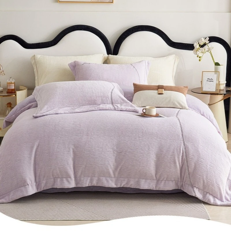 Autumn and winter milk fleece four-piece girls thickened household sheets quilt cover bedding