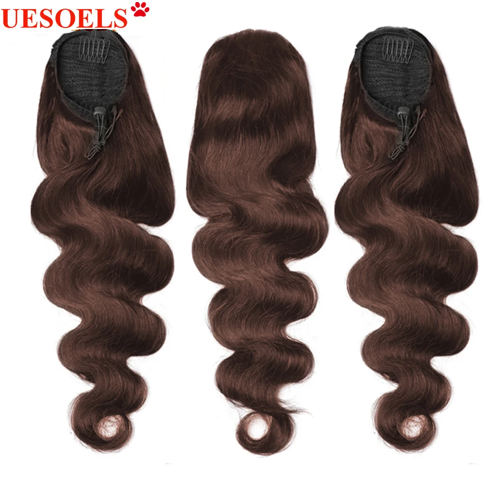 #4 Chocolate Dark Brown Clip In Drawstring Ponytail Human Hair Body Wave Ponytail 10-24 Inch Brazilian 100% Remy Hair For Women