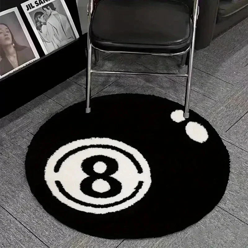 Billiards 8 Ball Shaped Floor Mat Soft Fuzzy Area Rug for Bedroom Game Room Man Cave Club Home Decor Gift for Billiard Lovers