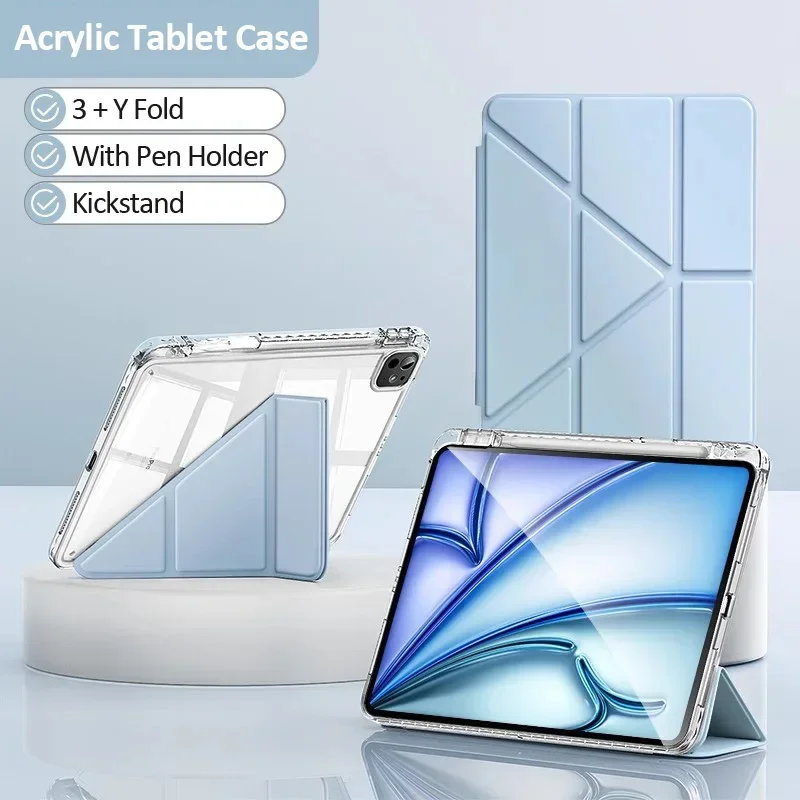 Clear Multi-Folding Tablet Cover For iPad Air 6 10th Generation 10.2 7th 8th 9th Cover Gen Air 2 3 4 5 6 with Pencil Holder Case