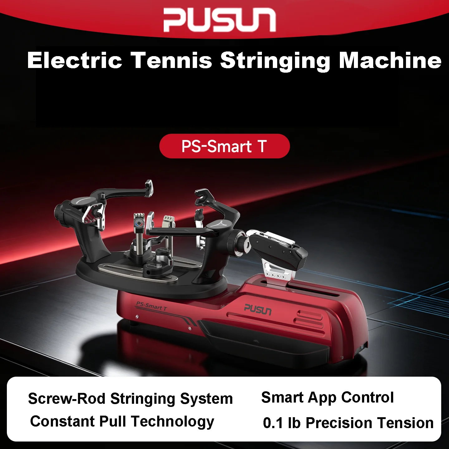Electric Tennis Stringing Machine, Desktop PS-Smart T Portable ±0.1lb Precision 6-Point Clamping APP Control, Home Use