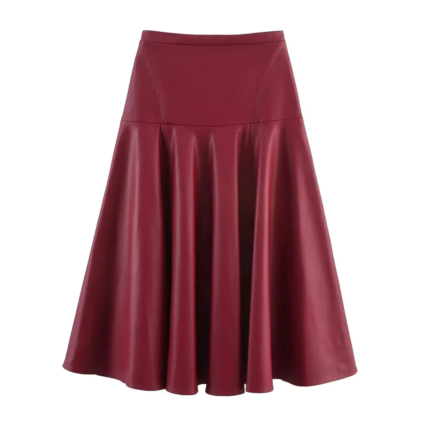 KONDALA Vintage Red PU Punk Streetwear Pleated Chic Woman Long Skirt High Street Fashion 2025 A-Line Club Christmas Mujer Skirt