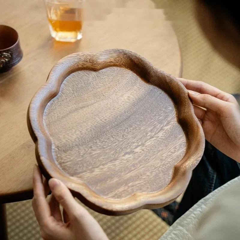Walnut Wood Tea Tray for Home, Solid Wood Serving Tray for Dry Brewing, Rustic Fruit Plate, Elegant Tea Table Accessory, Durable