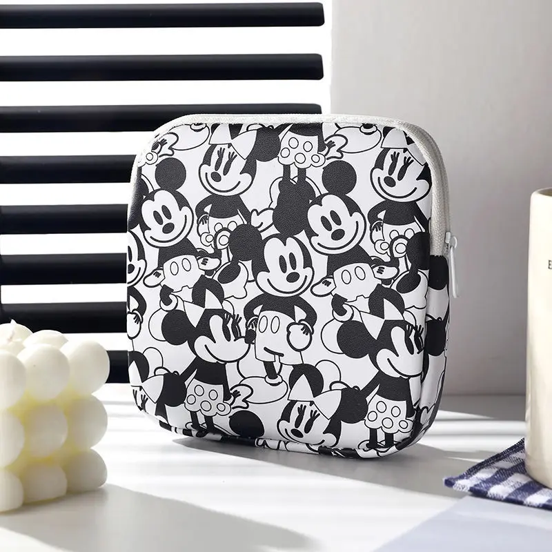 Disney-Bolsa de armazenamento impermeável para mulheres e meninas, saco de batom portátil PU, guardanapo sanitário Disney, mickey mouse, carteira de