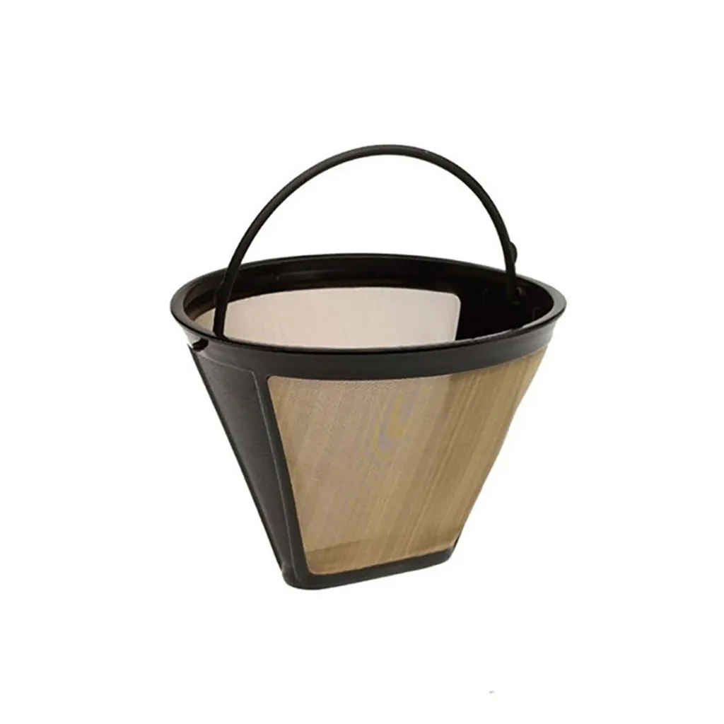 Useful Reusable 10-12 Cup Coffee Filter Permanent Cone-Style Coffee Maker Machine Filter Gold Mesh With Handle Cafe Coffees Tool