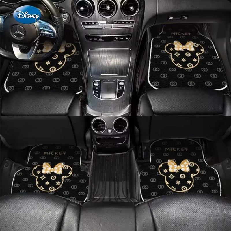 

Автомобильный коврик для ног Disney с Микки и Минни, милый мультяшный шелковый круглый коврик для ног, стильный нескользящий универсальный комплект, автомобильный коврик, милые девушки