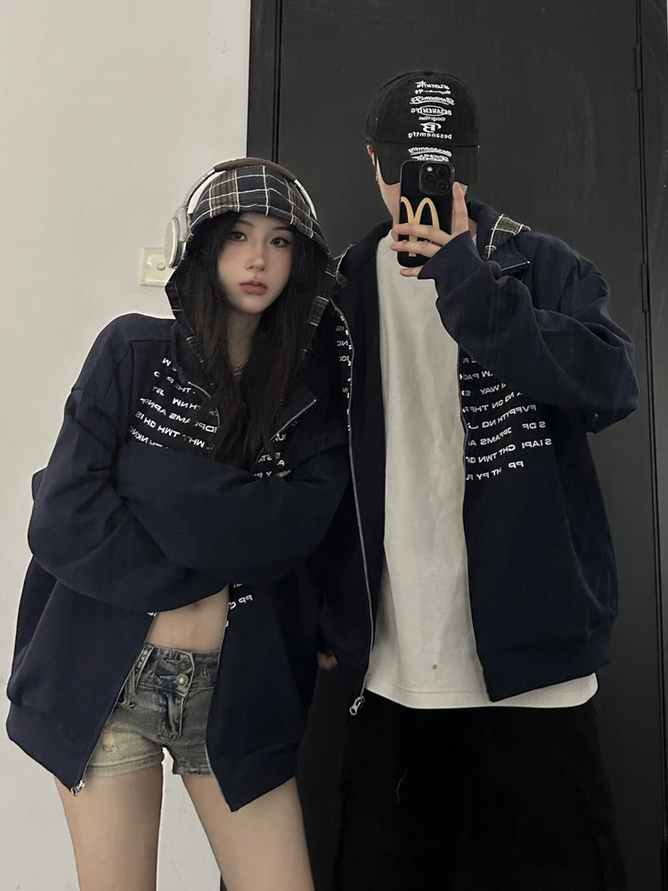 American Style Hoodie Cardigan Spring Autumn Loose Casual Outerwear Zipper Unisex Trendy Brand Cotton Polyester Blend