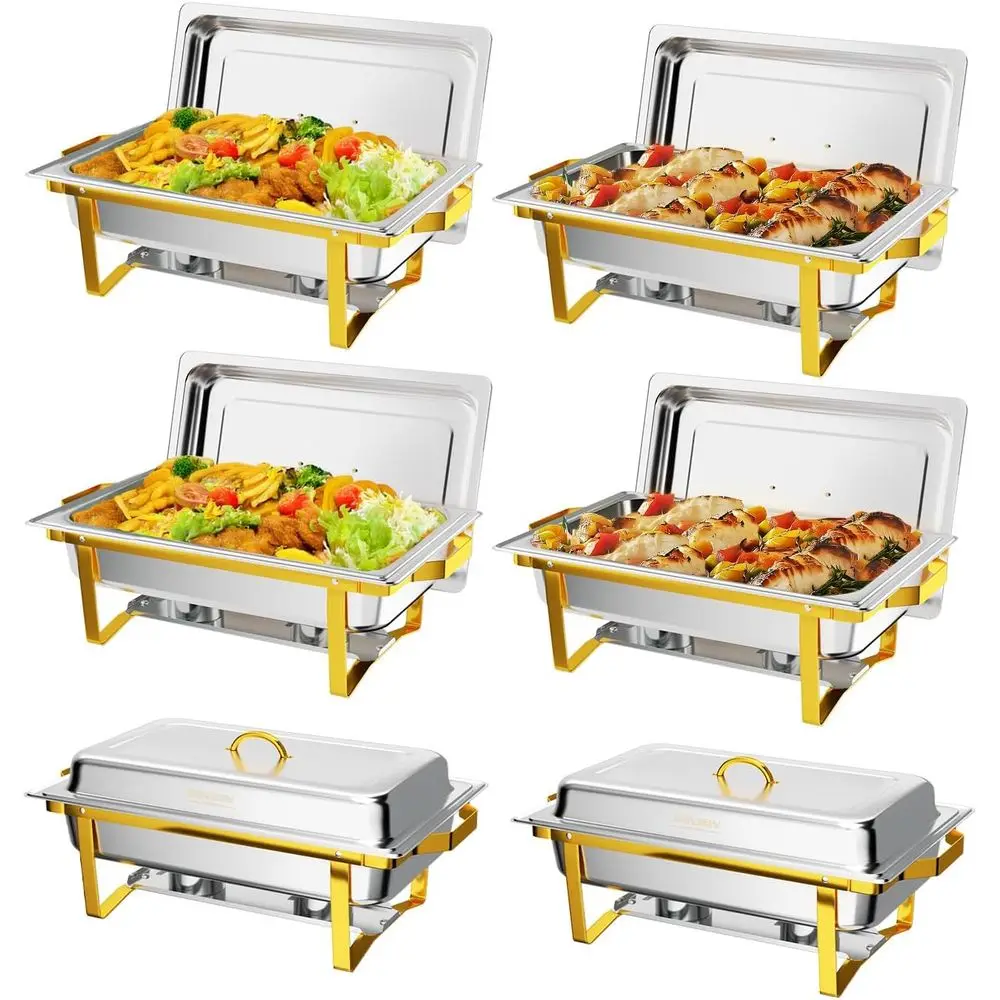 

Elegant Gold & Silver 6-Pack Chain Dish Set with Rolled Edges, Ideal for Catering and Banquets