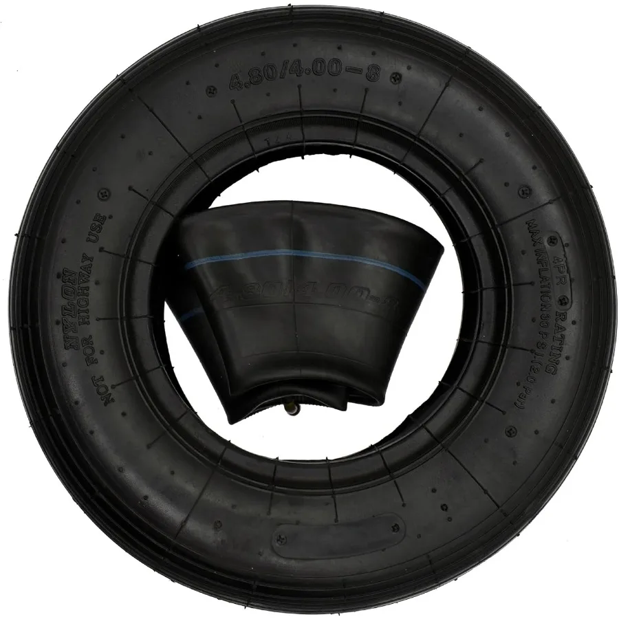 

4.80 4.008 Tire and Inner Tube 1 Set by Air Filled 4PR and max 30 PIS (2BAR) with TR87 Bent Valve Stem Fits 8Inch Wheel Rim Wor