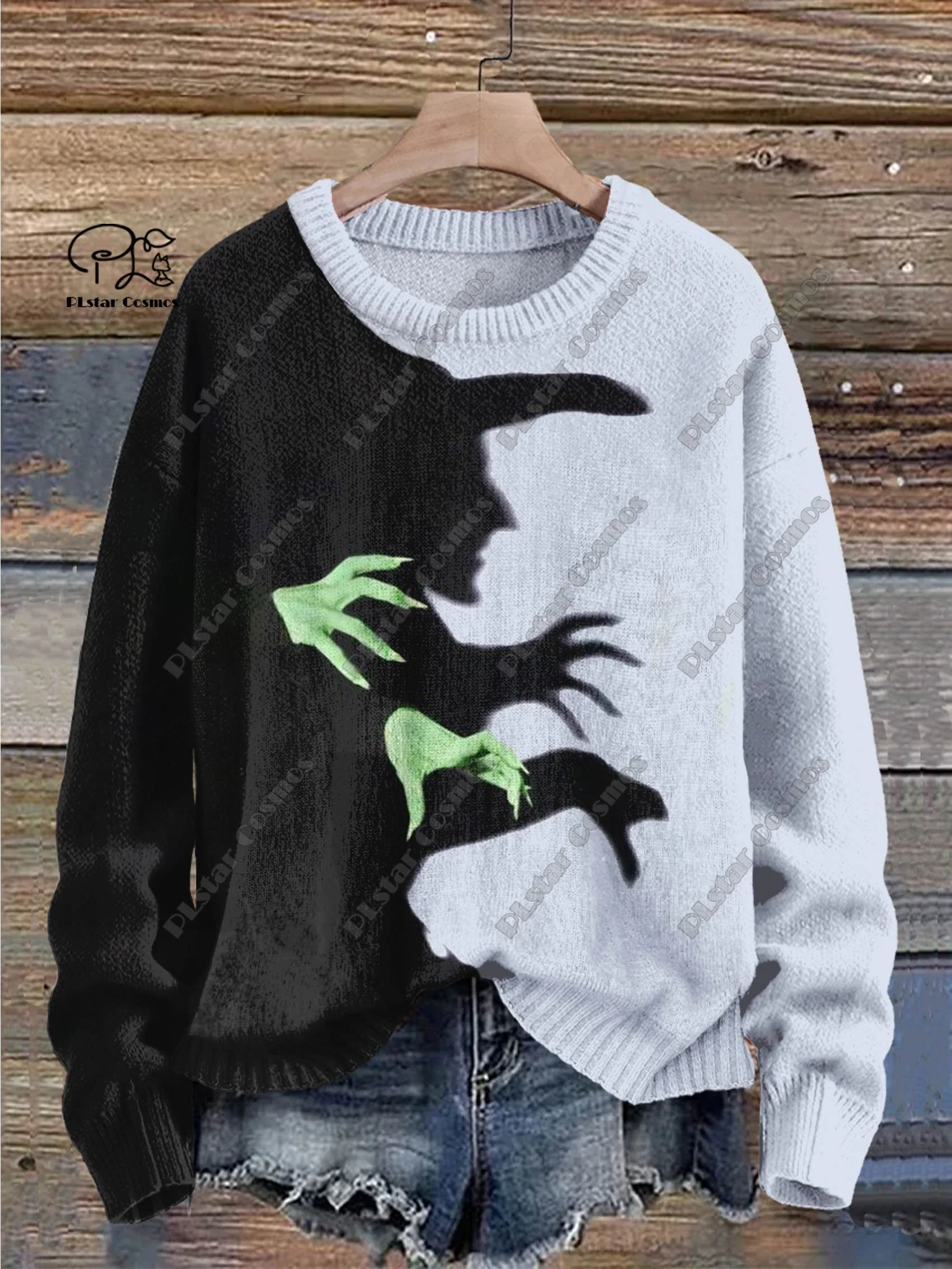 3D Printing Halloween Custom Series Horror Ghost Skull Witch Black Cat Pattern Ugly Sweater Street Casual Winter Sweatshirt W-3