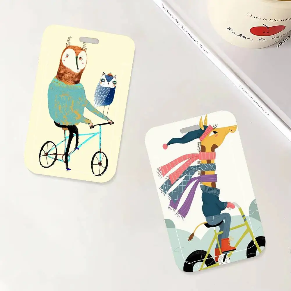 Animal Skateboard Tiger On Bicycle Black Lanyard Card Holders Student Meal Cards And Campus Ids School