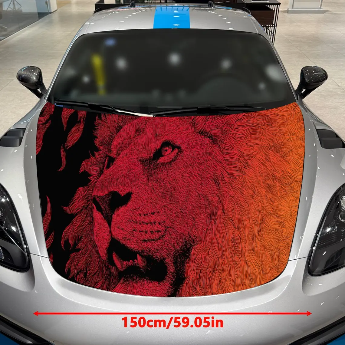 Car Decals A Lion Design in a Red-Orange Textured Background with Artistic, Gradient Visual Elements Car Hood Sticker, Waterproo