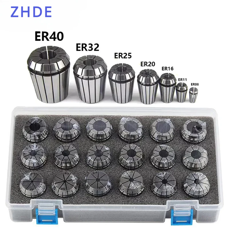 ZHDE ER Collet Set ER11 ER16 ER20 ER25 ER32 ER40 High Precision 0.008mm 0.015mm Tools Holder Clamping ER Spring Collect Chuck ER