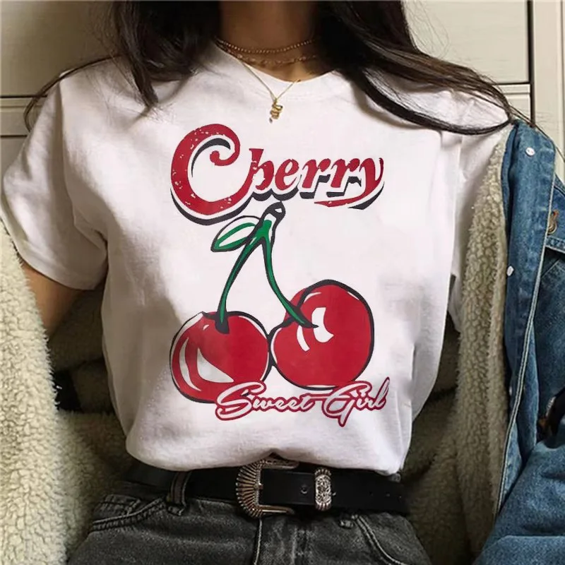 الكرز تي شيرت المرأة أنيمي اليابانية تي شيرت الإناث مضحك Harajuku الملابس