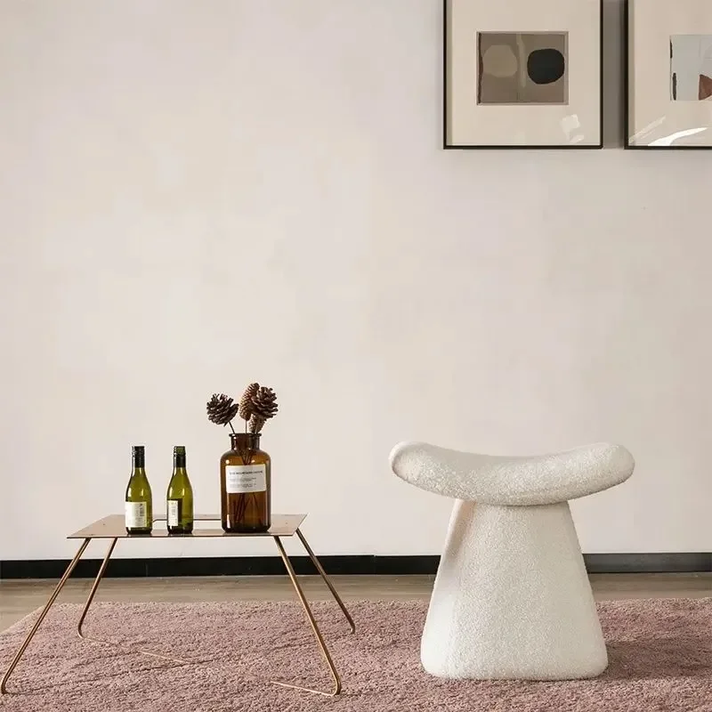Nordic Creative Shoe Changing Stool Modern Footstool Lamb Fleece Makeup Chair Ottoman for Bedroom Living Room Home Furniture