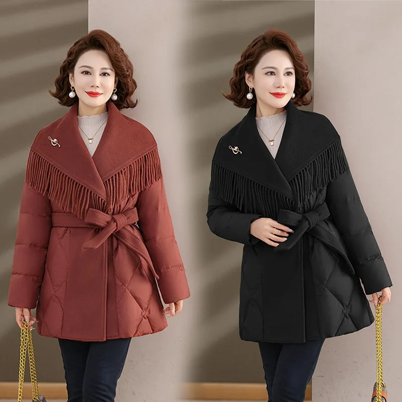 

Женский модный ремень с лацканами больших размеров, средний и длинный зимний новый темперамент, высококачественная стеганая куртка, маленькое пальто, сращивание