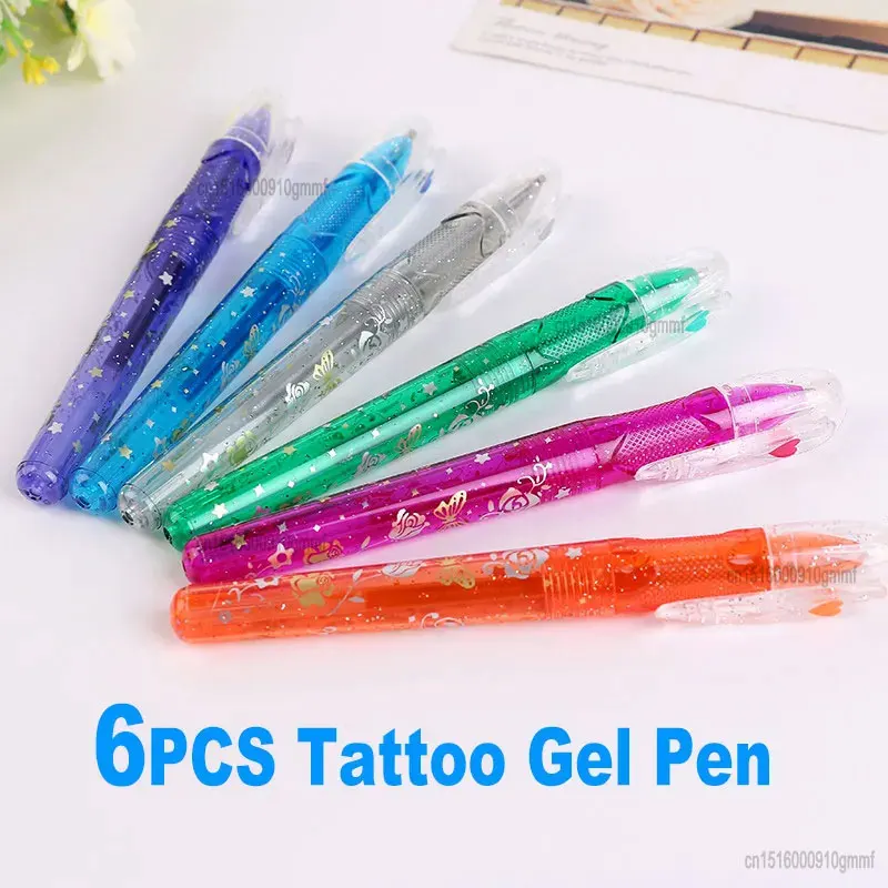 DELVTCH 6Pcs Set Washable Glitter Tattoo Gel Pen Eco-friendly Colored Ink For DIY Skin Graffiti Drawing Painting Decor Kids Gift